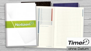 Notizbuch mit heraustrennbaren Zetteln, kariert und blanko