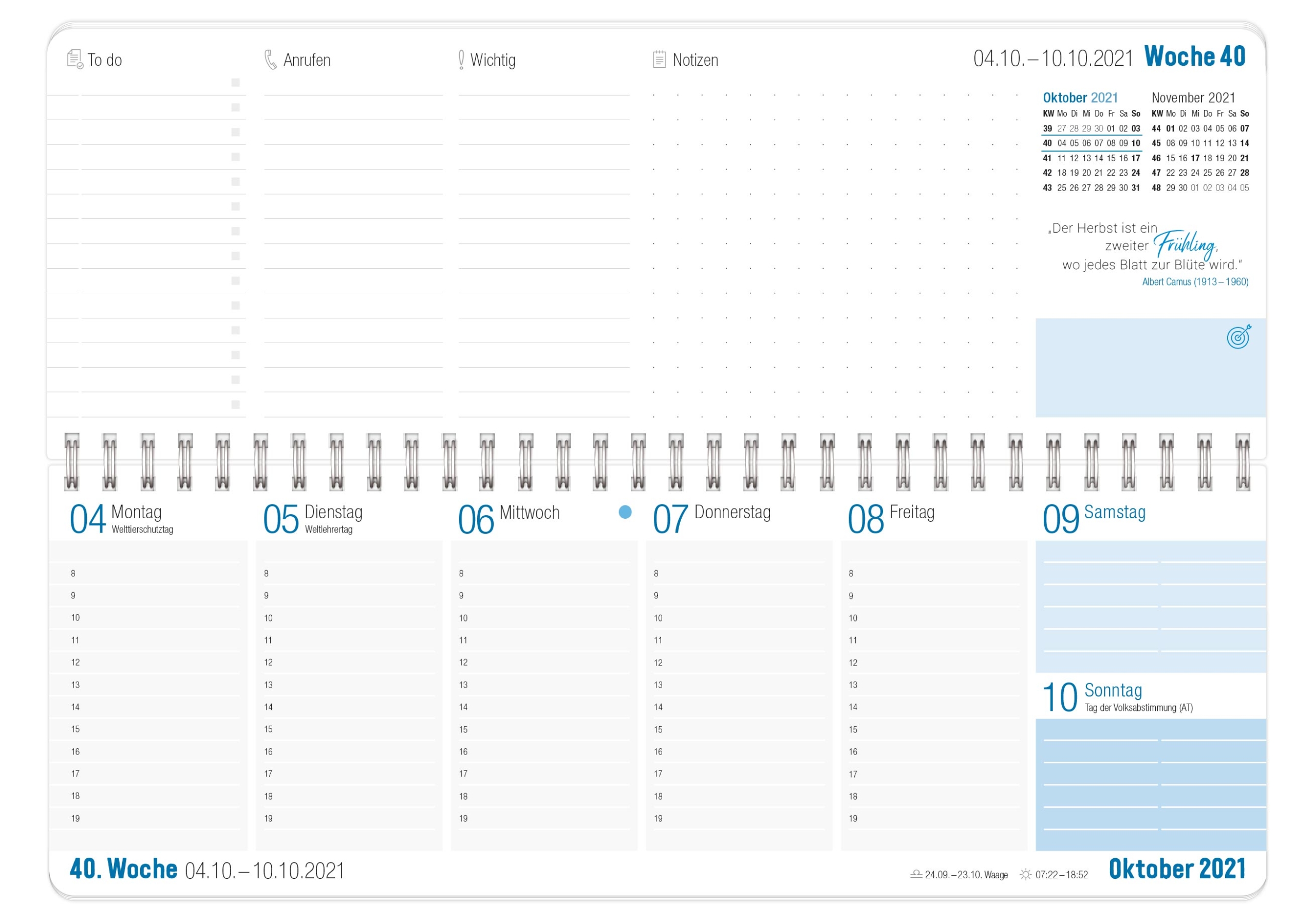Tischkalender Mit Spiralbindung Im Schmalen Querformat