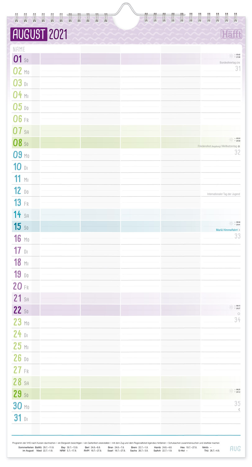 Der Ubersichtliche Familien Wandkalender 21