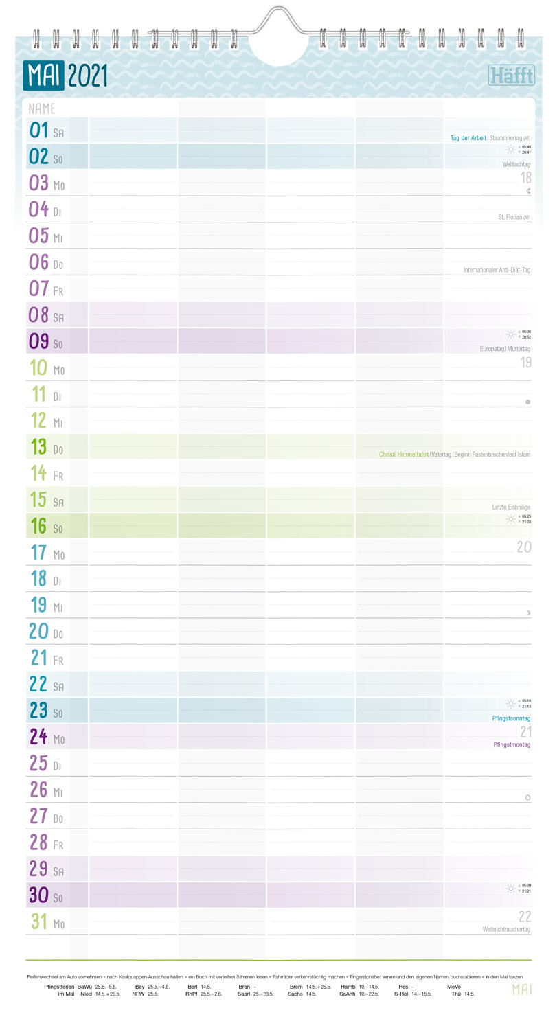 Der Ubersichtliche Familien Wandkalender 21