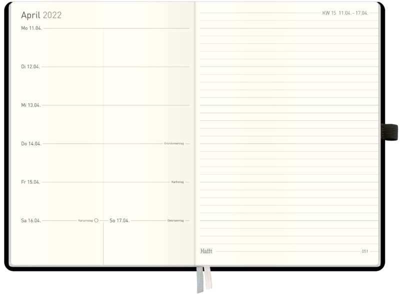 Der Wochenkalender: Links Kalender, rechts Notizen!