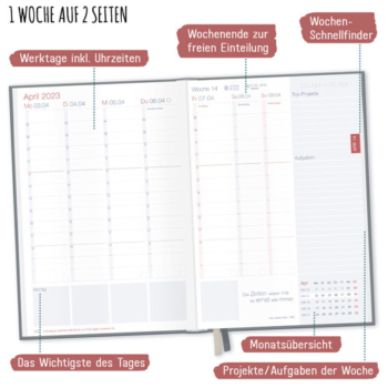 Häfft Business-Timer 22/23 Terminkalender Aufteilung