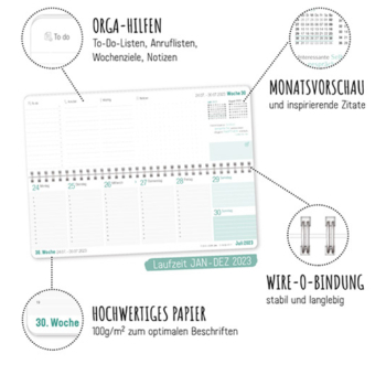 Wochen-Tischkalender 2023 Blattgold - Aufbau & Design