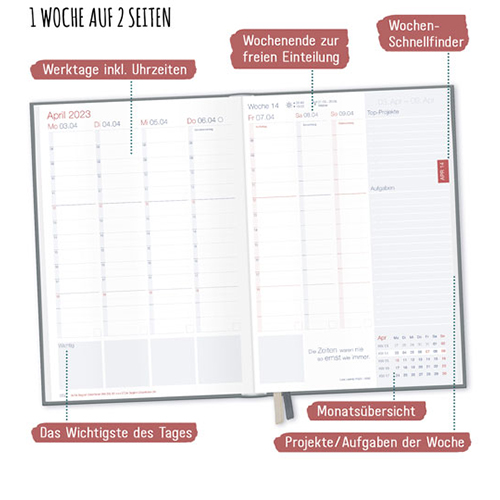 Chäff Business-Timer 22/23 Terminkalender Aufteilung