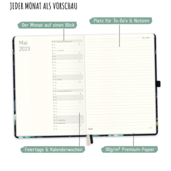 Wochen-Notiztimer A5 2022 2023 - Monatsübersicht