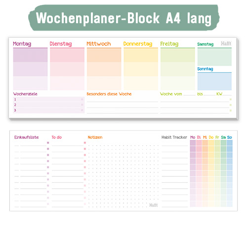 Wochenplaner-Block A4 lang - Designauswahl