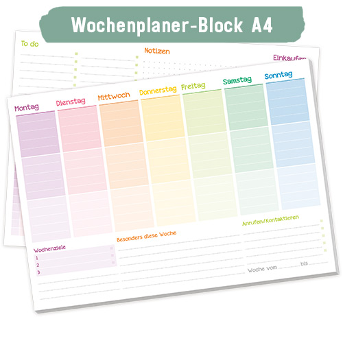 Wochenplaner-Block A4 - Designauswahl