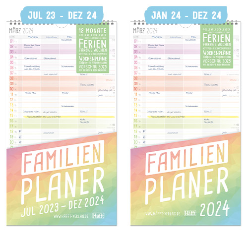 FamilienPlaner Wandkalender 2023 2024 - Design Rainbow