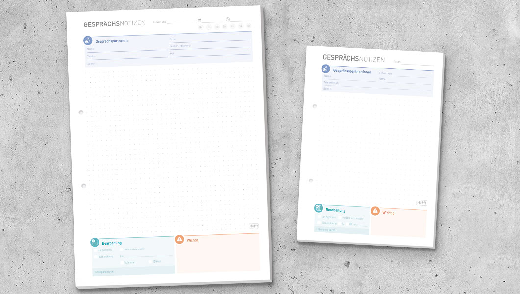 Gesprächsnotizen Block - Übersicht