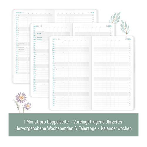 Monatskalender Pocket slim 2025 2026 - Monatsübersicht