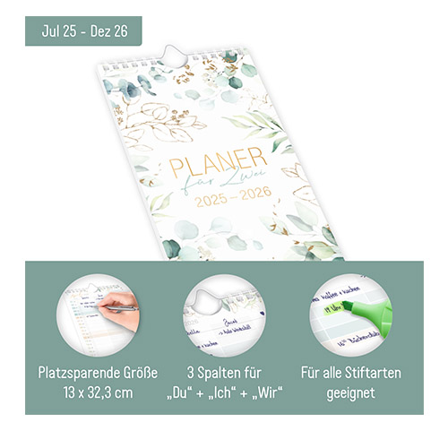 Planer für Zwei kompakt 2025 2026 Wandkalender - Aufbau