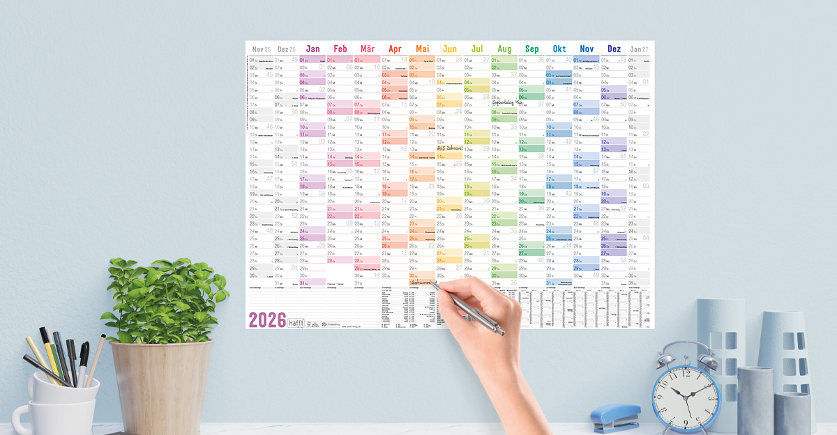 Wandkalender XXL A1 2026 – Anwendungsbeispiel