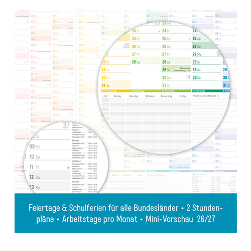 Schuljahres-Wandkalender 2025 2026 -Feiertage und Schultage