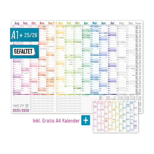 Schuljahres-Wandkalender 2025 2026 -gefaltet A1