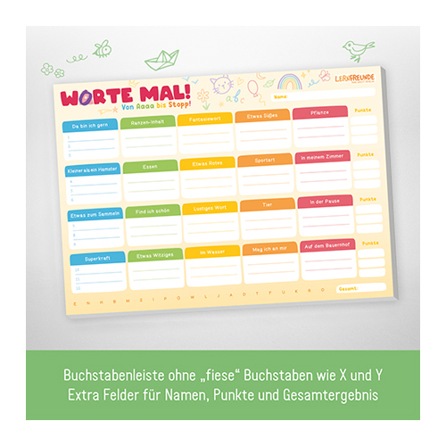 Spieleblock Worte Mal A4 A5 - Kategorien