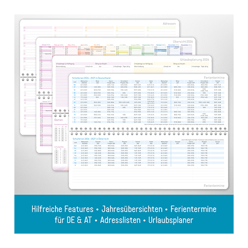 Tischkalender 2026 Rainbow mit Aufsteller - Ferientermine und mehr