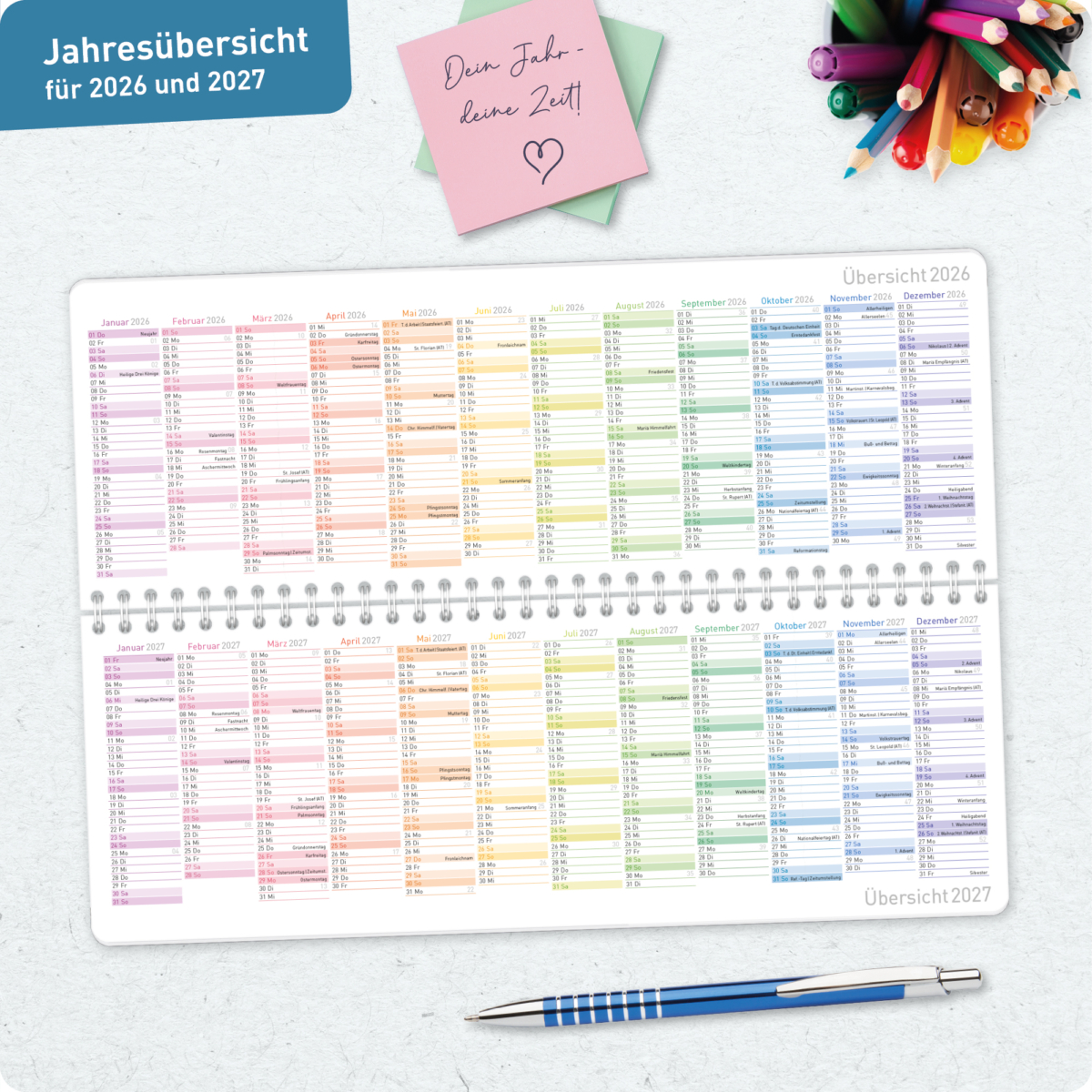 Schuljahres-Tischkalender 2026 / 2027 - Jahresübersicht