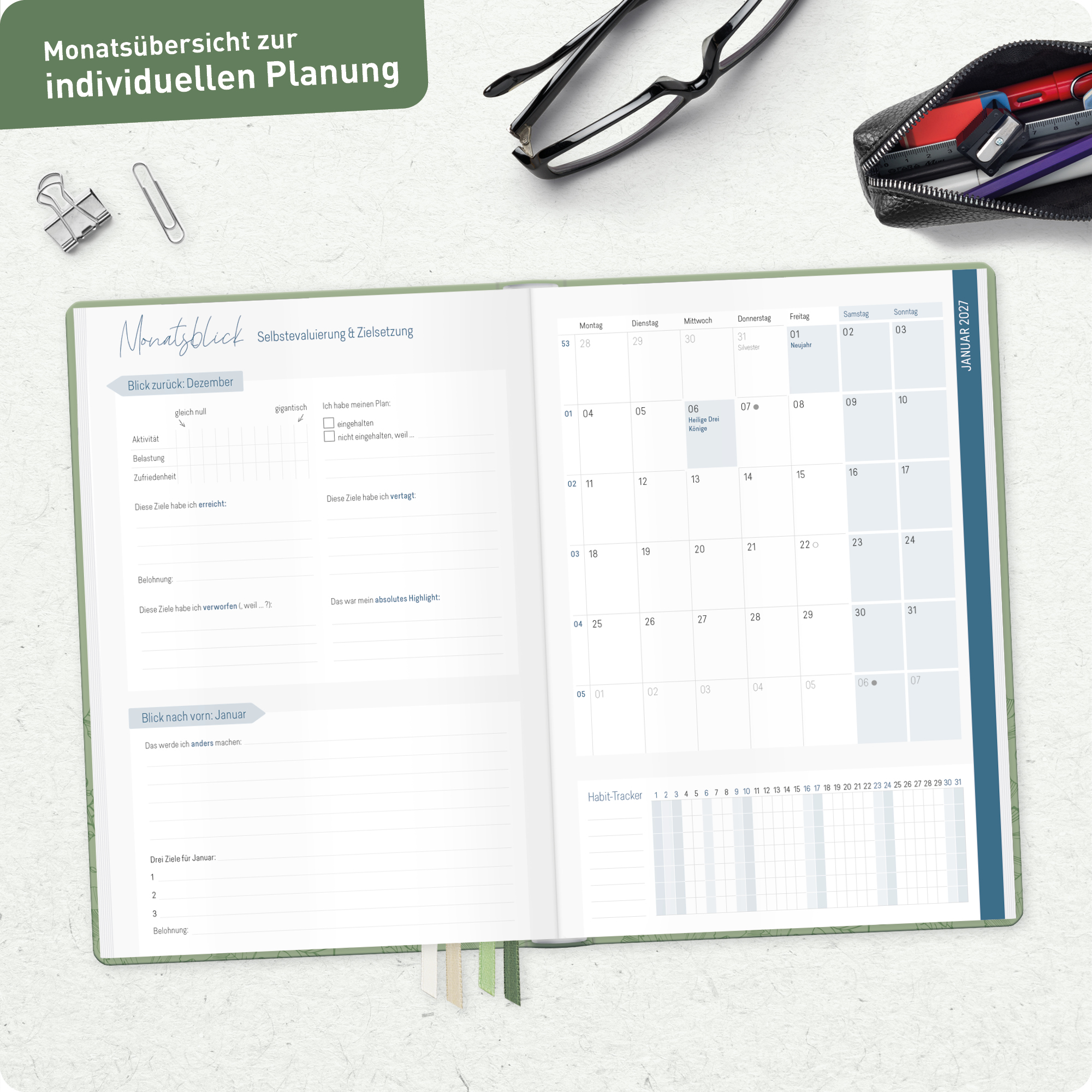 Lehrer-Planer A5 A4 2026 / 2027 - Monatsübersicht