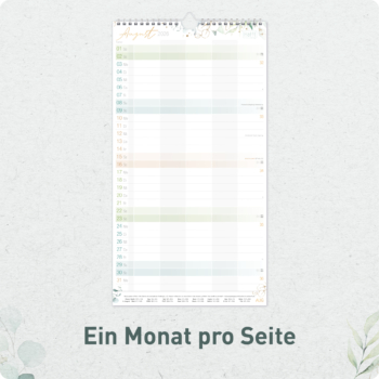 Familienplaner 2026 2027 Wandkalender mit 5 Spalten - Monatsübersicht
