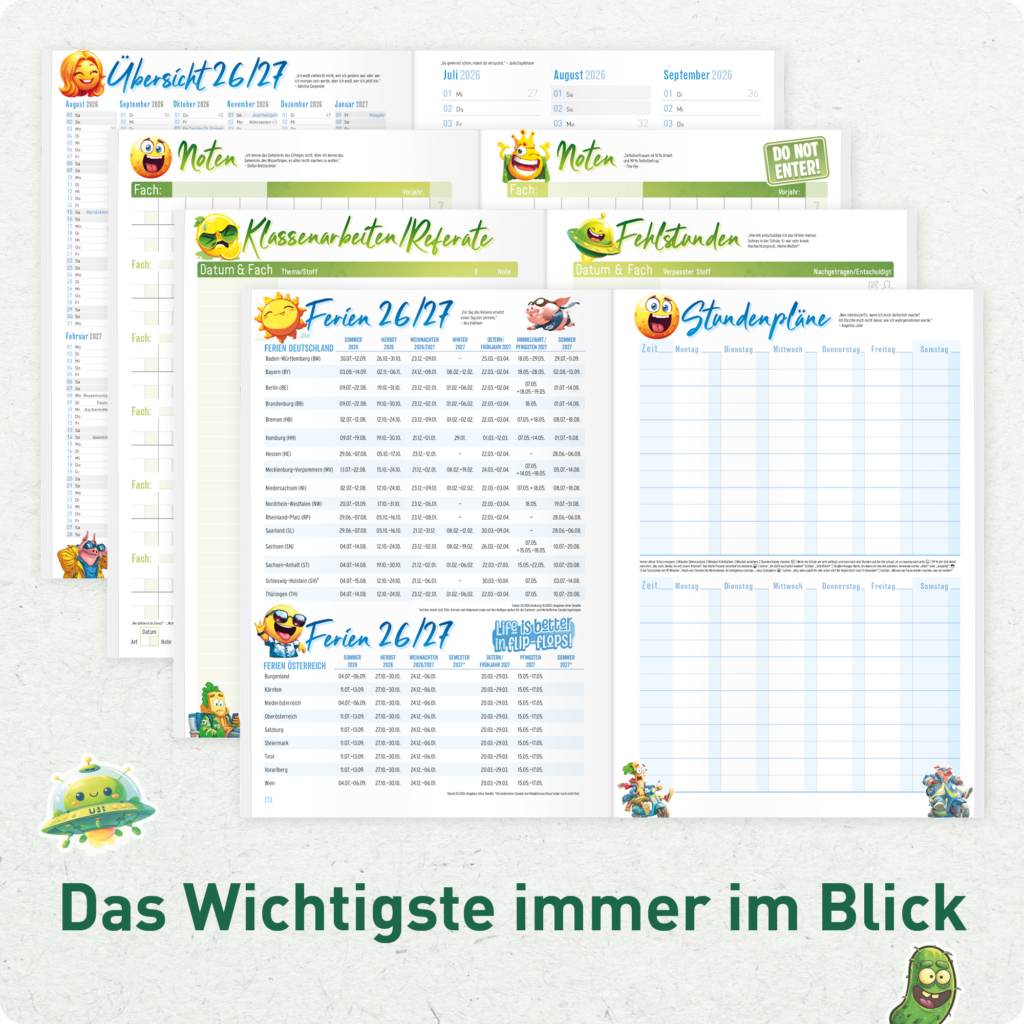 Häfft - Original Hausaufgabenheft 2026 2027 - Stundenplan und mehr