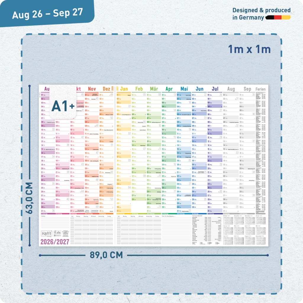 Schuljahres Wandkalender 2026 2027 - Größe A1+