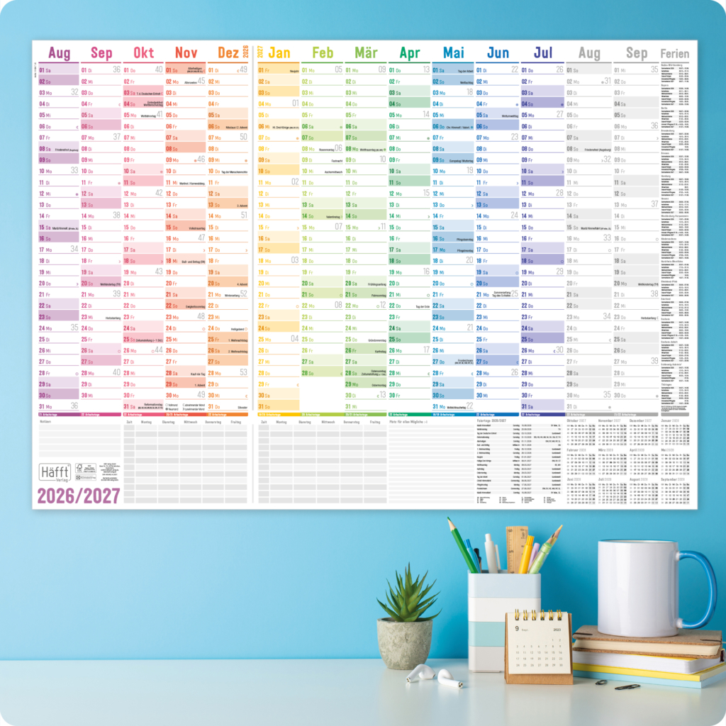 Schuljahres Wandkalender 2026 2027 - Anwendungsbeispiel