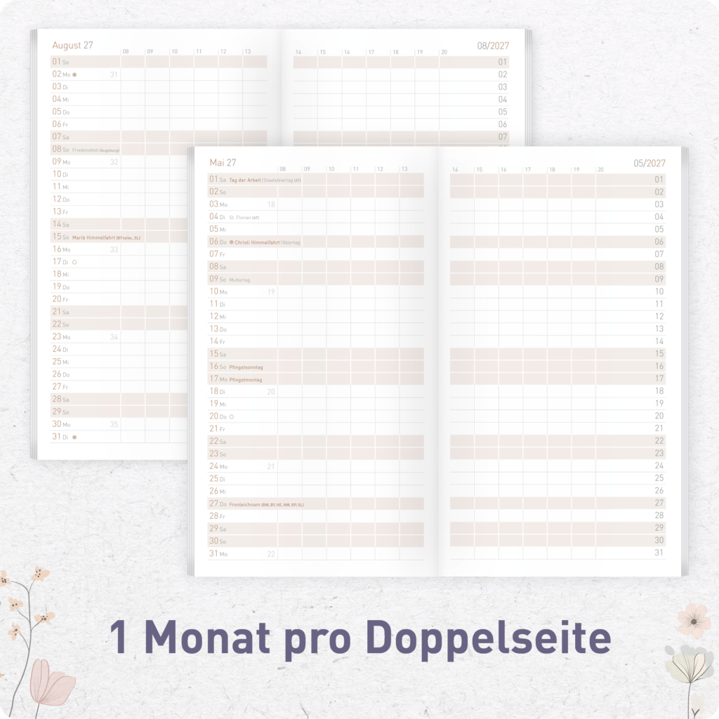 Monatskalender Pocket slim 2026 2027 - Monatsübersicht