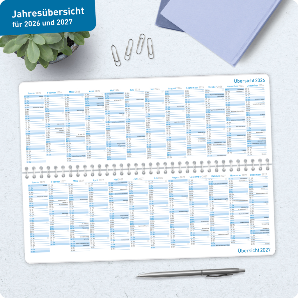 Tischkalender 2026 2027 - Jahresübersicht