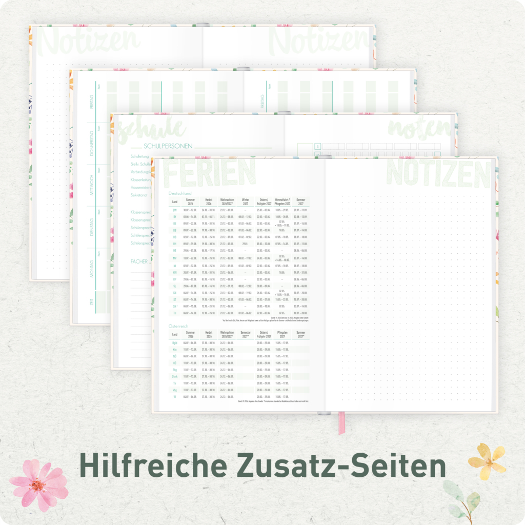 Schulstuff Schülertimer A5 2026 2027 -. Hilfreiche Zusatzseiten
