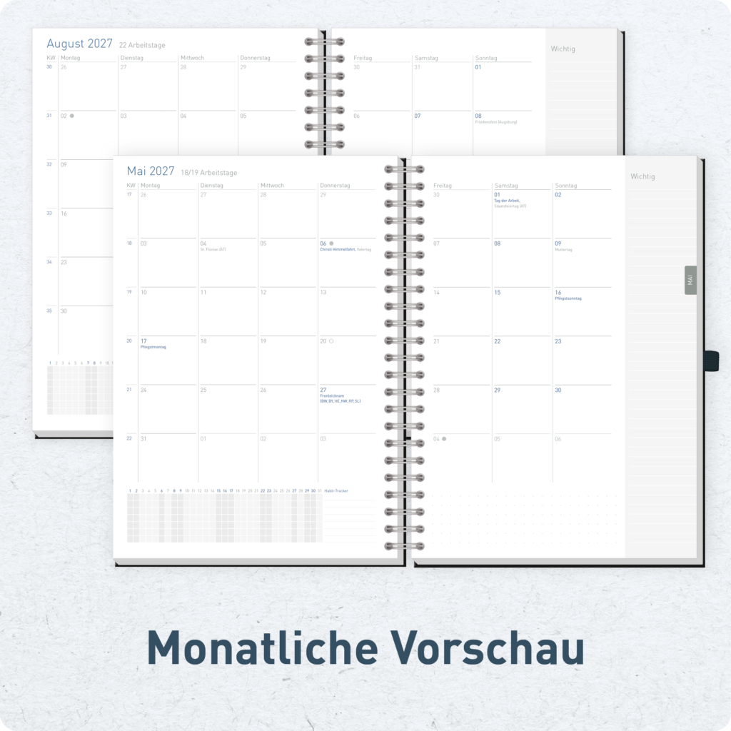Business-Timer Maxi A4 2027 - Monatsvorschau