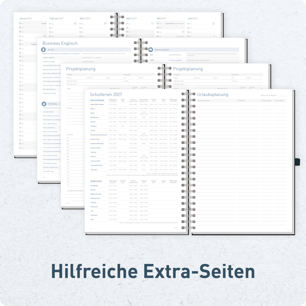 Business-Timer Maxi A4 2027 - Hilfreiche Zusatzseiten