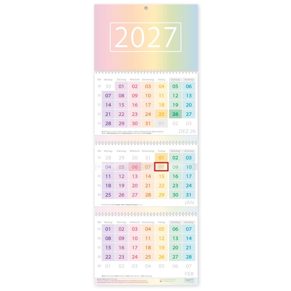 Drei Monatskalender 2027 - Design