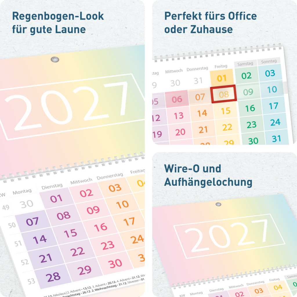 Drei Monatskalender 2027 - Aufbau