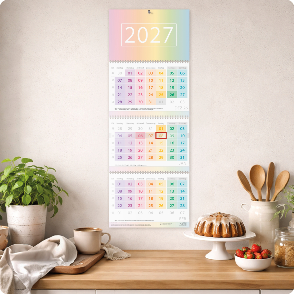 Drei Monatskalender 2027 - Anwendungsbeispiel
