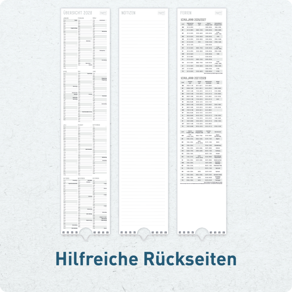 Streifenkalender 2027 - Hilfreiche Rückseiten