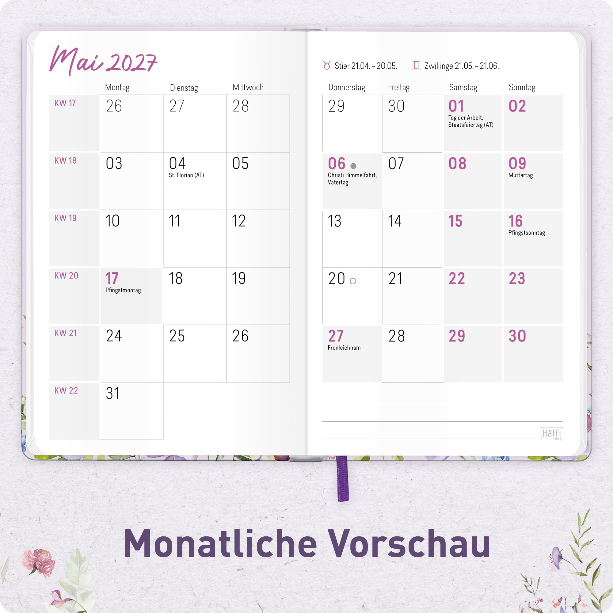 ßdruck-Kalender A5 2027 - Monatsübersicht