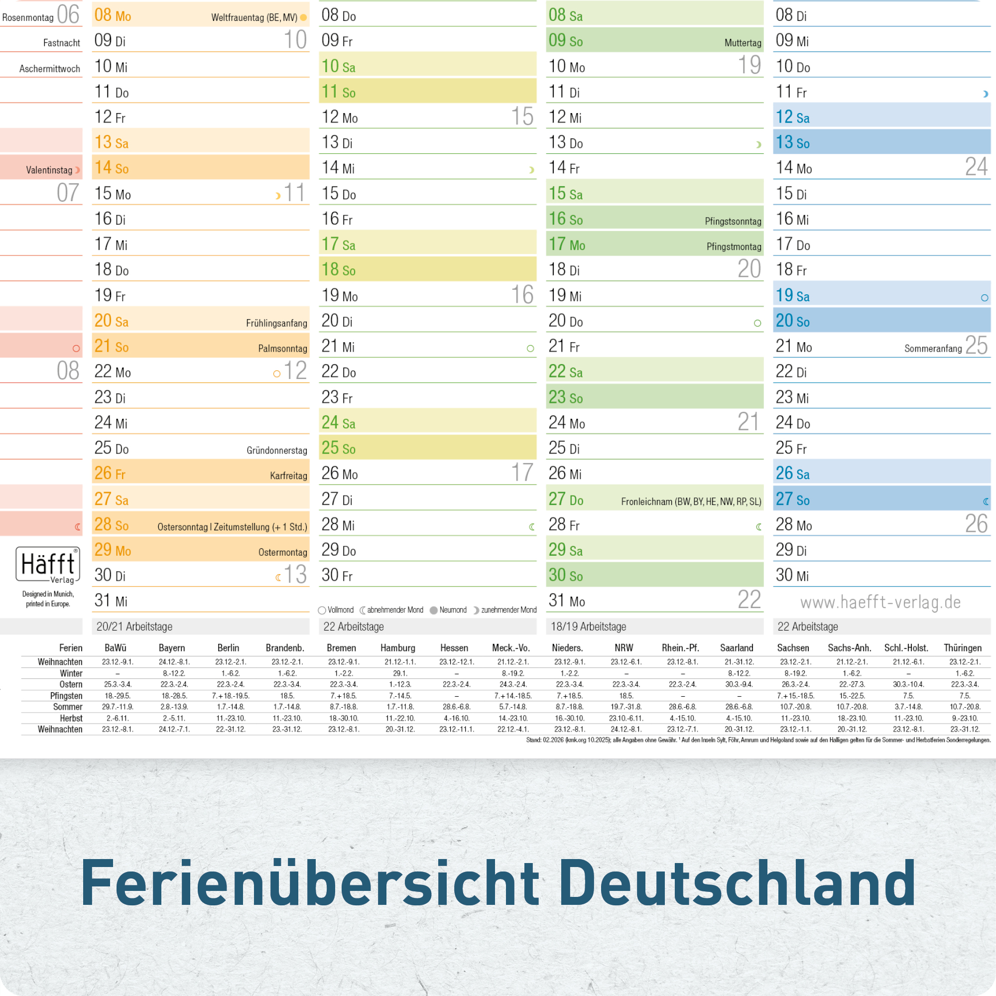 Tafelkalender A4 2027 - Ferienübersicht