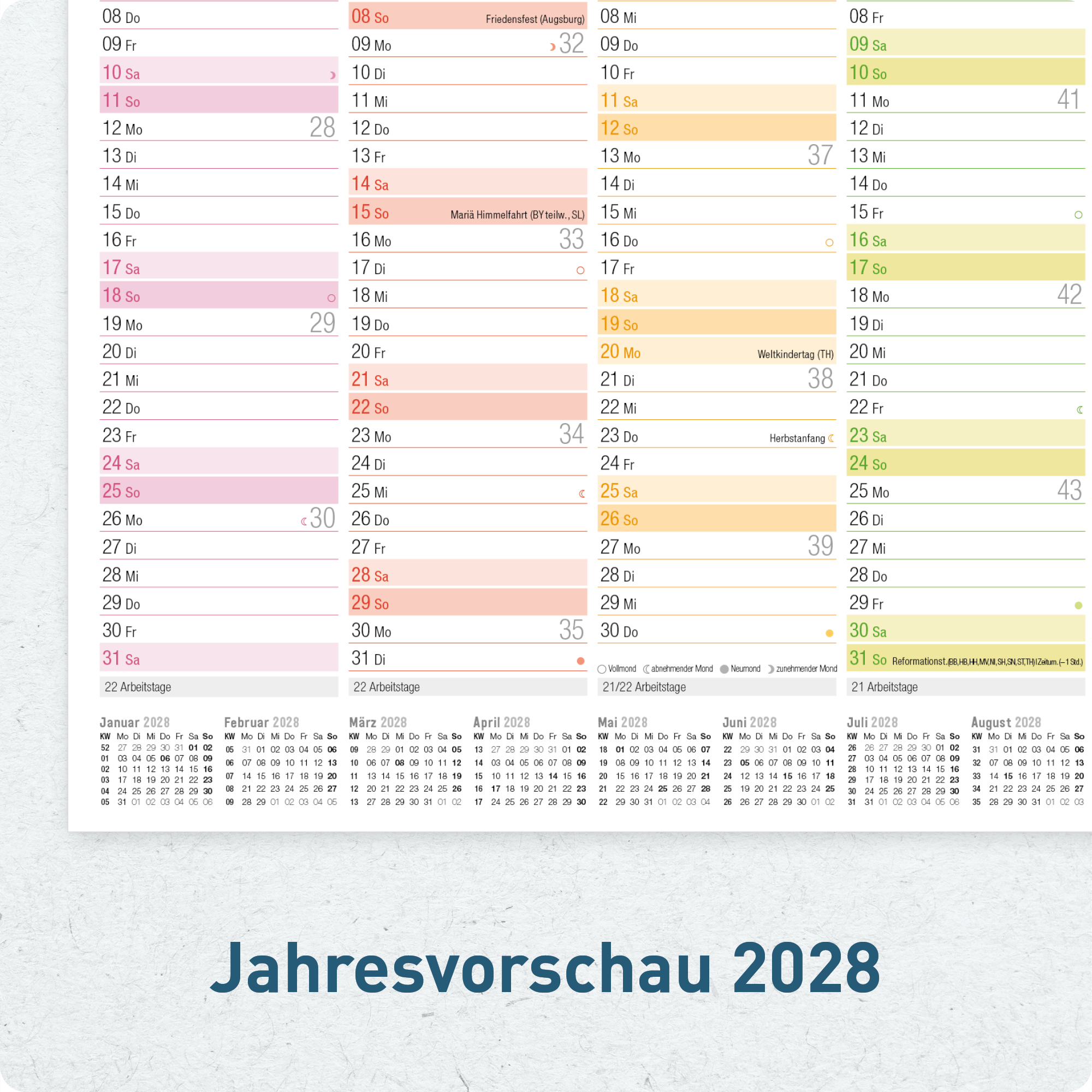 Tafelkalender A4 2027 - Jahresvorschau 2028