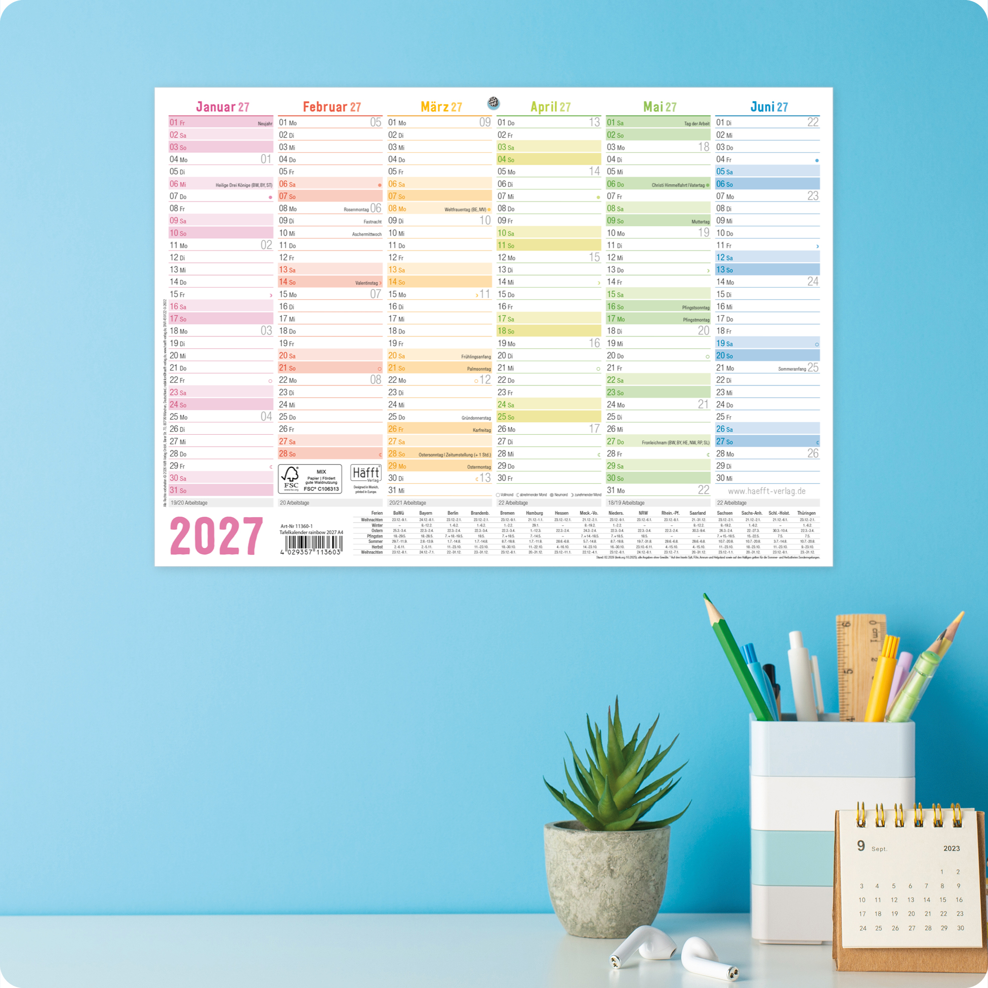 Tafelkalender A4 2027 – Anwendungsbeispiel